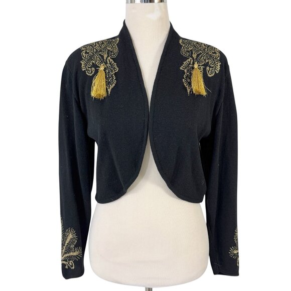 Mondi Black Sweater Gold Metallic Embroidery Tassels EU Size 36 Made Yugoslavia - Picture 3 of 9